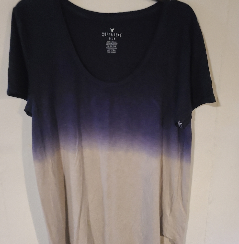 Women's Blue and Cream Ombre Top